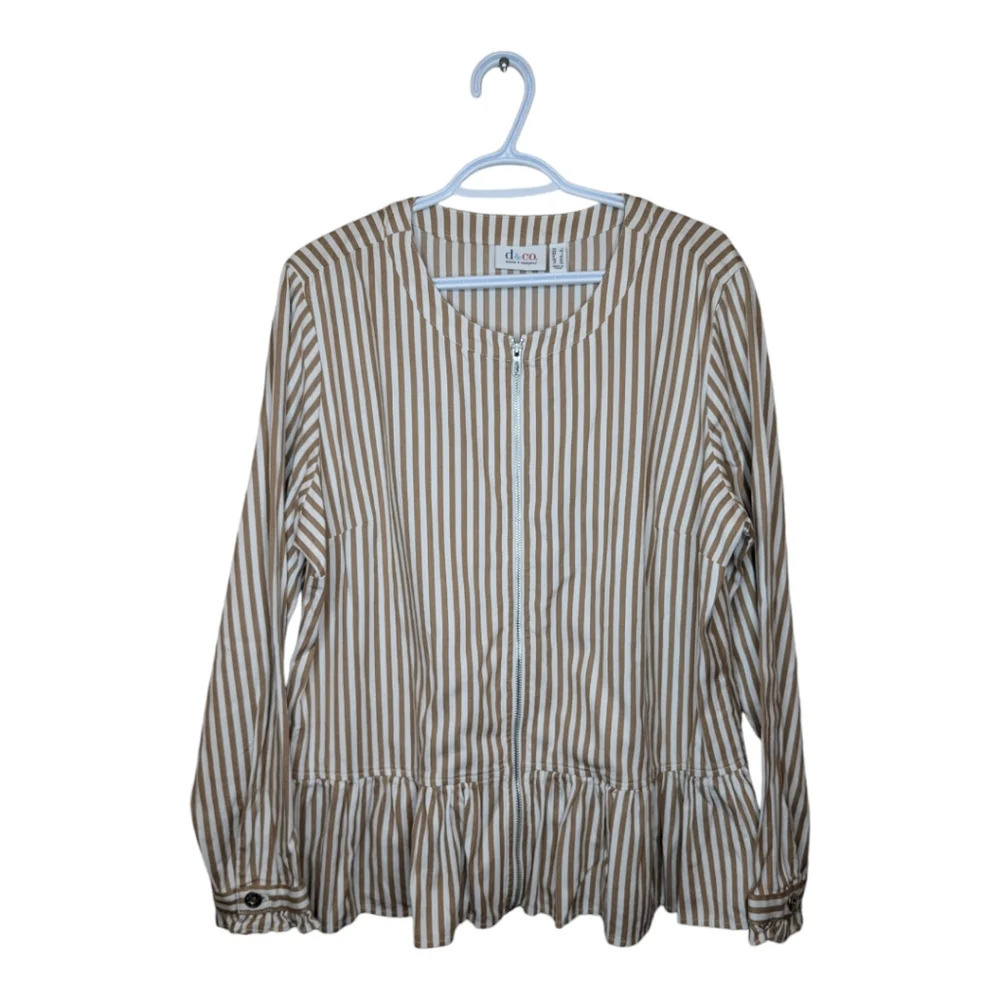 Denim & Co. Yarn Dyed Striped Ruffle Peplum Zip Up Jacket Size L NWOT